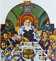 Сім’я за седером. Зображення Артура Шика в Хаггаді, 1935. Галицький контекст цієї сцени є виражений львівським історичним гербом над центральної фігурой.